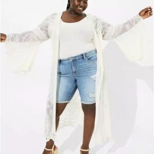 Torrid Cream Festi Collection Lace Maxi Kimono Boho Vintage Look Size 2X NWT